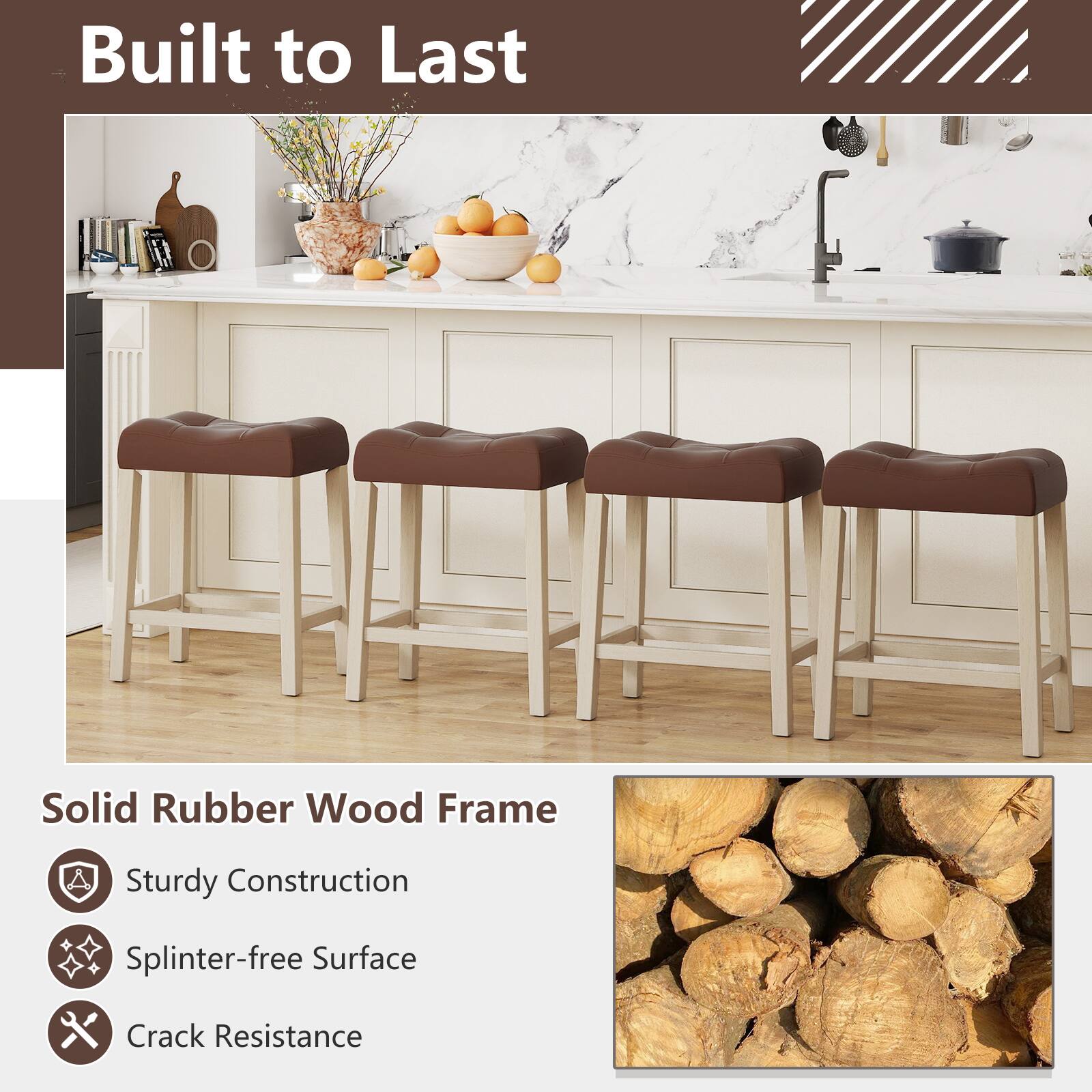 Built to Last

Solid Rubber Wood Frame

- Sturdy Construction
- Splinter-free Surface
- Crack Resistance