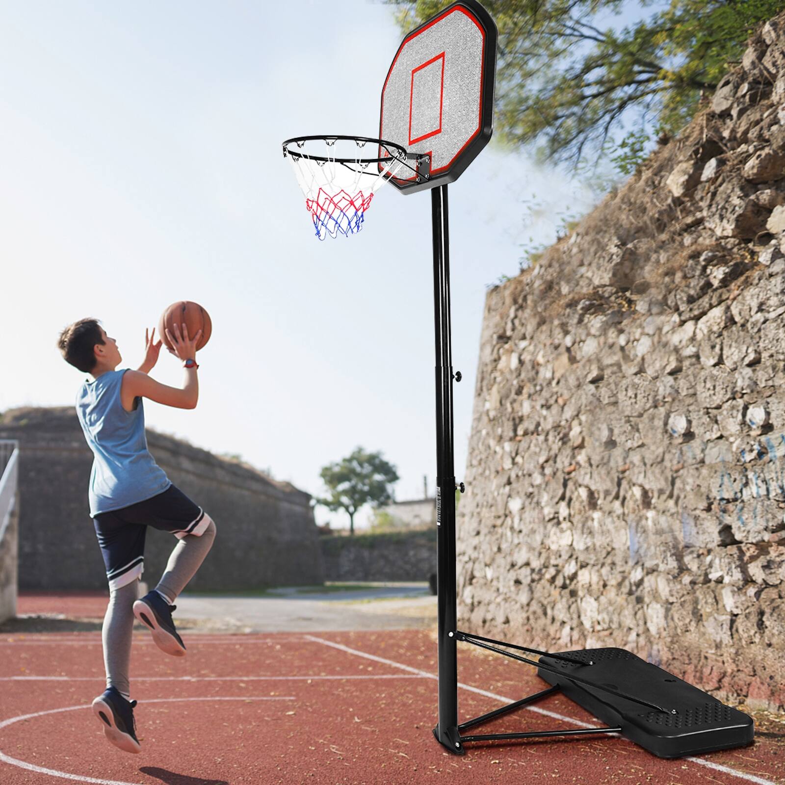 Angle. SlickBlue - Portable Basketball Hoop with Adjustable Height for Indoor or Outdoor Play - Black.