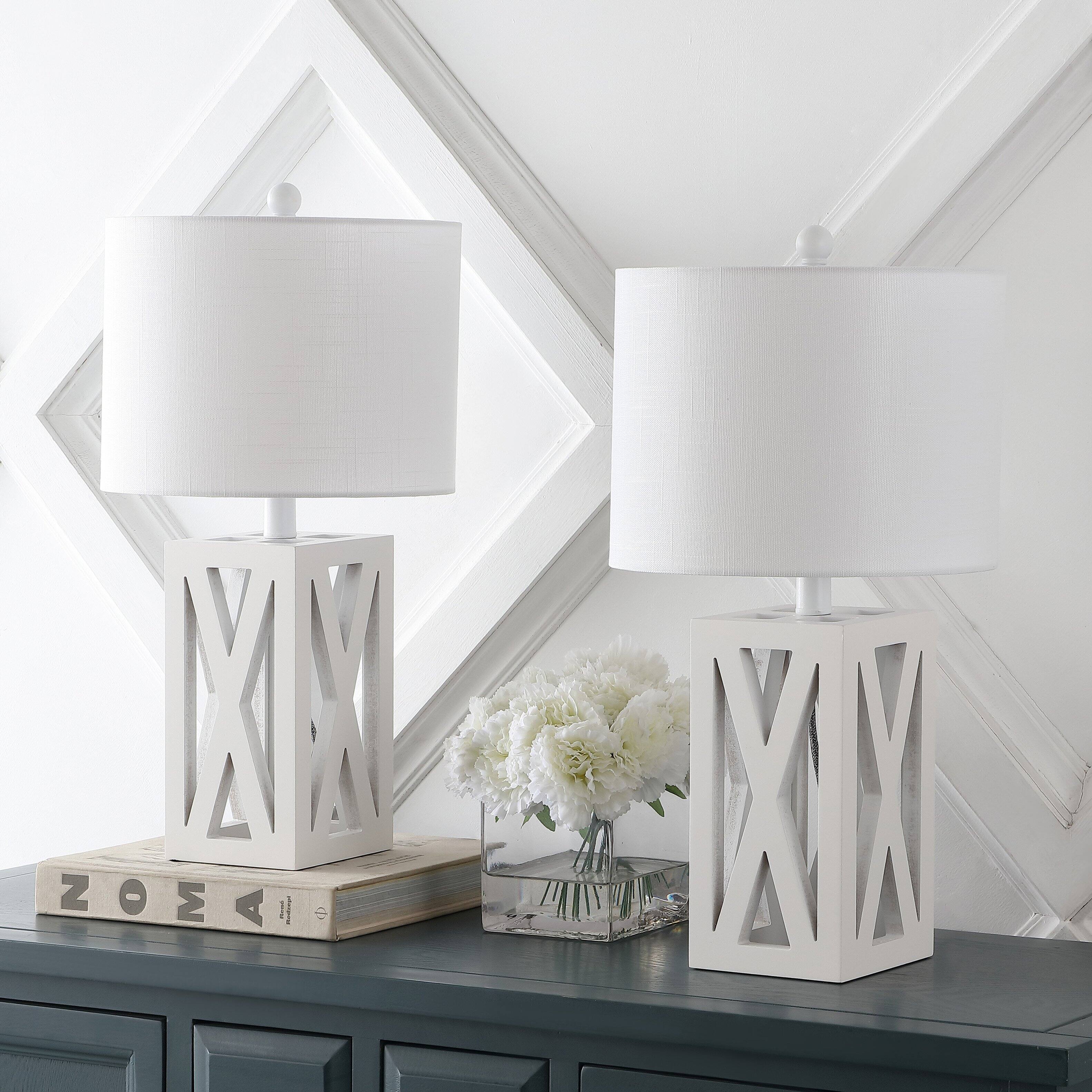 Alt View 4. Jonathan Y - Stewart 21.5" Farmhouse Wood LED Table Lamp, White (Set of 2) - White.