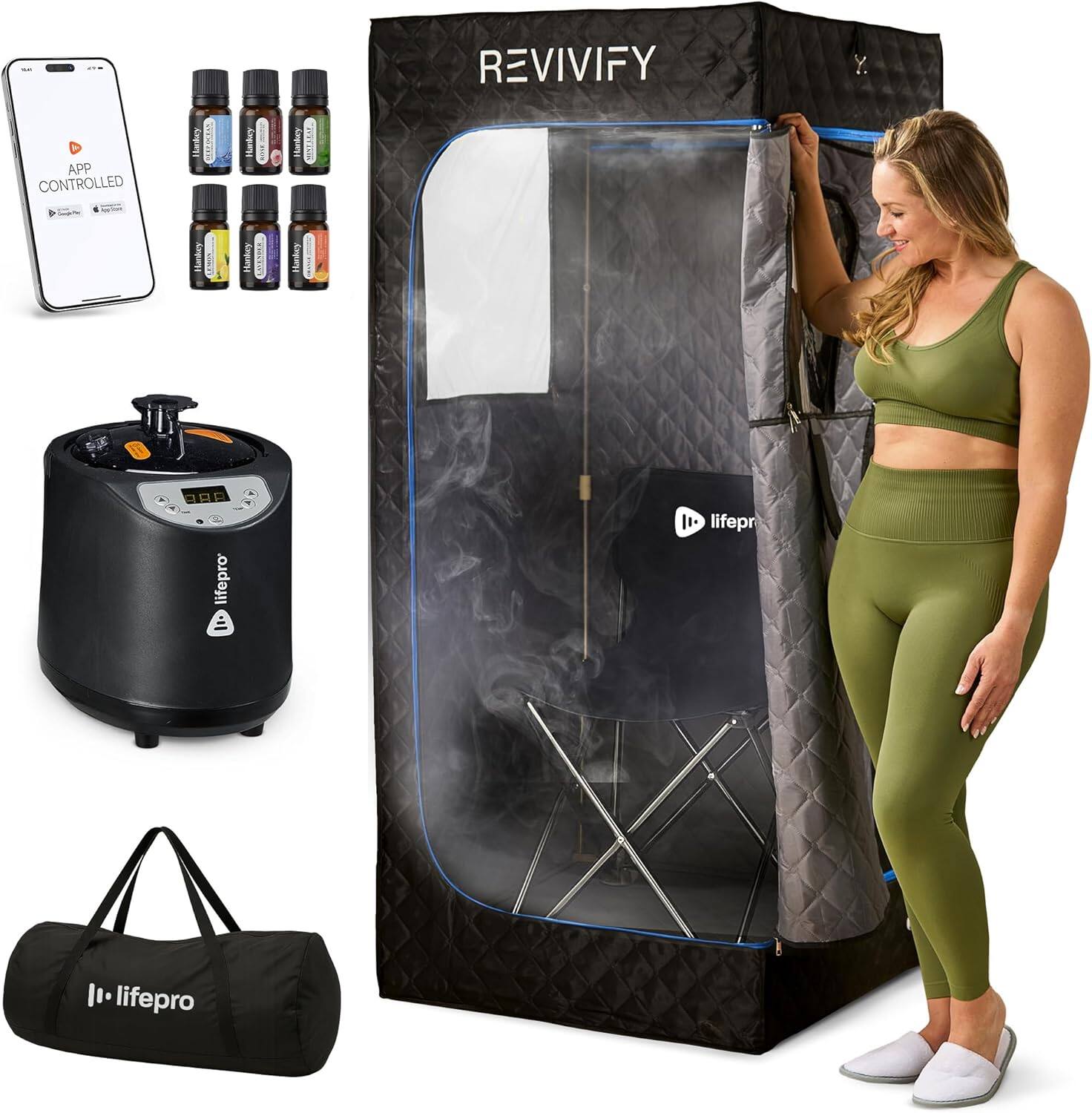 LifePro - Revivify Portable Steam Sauna Tent - 2.6L App-Controlled Home Spa with Folding Chair & Essential Oils - Black price history on PriceWatchPro
