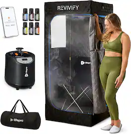 LifePro - Revivify Portable Steam Sauna Tent - 2.6L App-Controlled Home Spa with Folding Chair & Essential Oils - Black