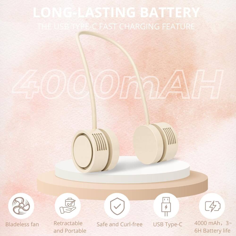 LONG-LASTING BATTERY  
THE USB TYPE-C FAST CHARGING FEATURE  
4000 mAh  
Bladeless fan  
Retractable and Portable  
Safe and Curl-free  
USB Type-C  
4000 mAh, 3~6H Battery life