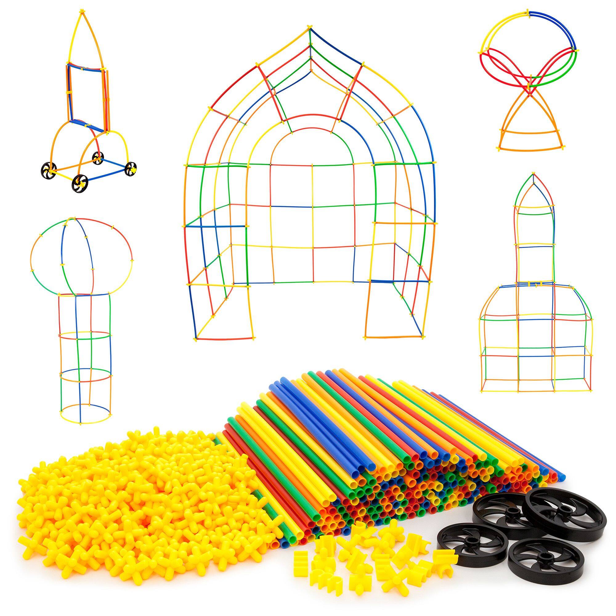 Front. PicassoTiles - PicassoTiles 600 PC Straw Kit, Construction Building Set, STEM Learning Toy for Kids Ages 3+.