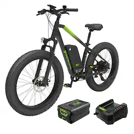 Greenworks - 60V 26" Fat Tire Electric Bicycle, Max 20mph Adjustable 7 Speed Mountain Bike for Adult, Teen - Green