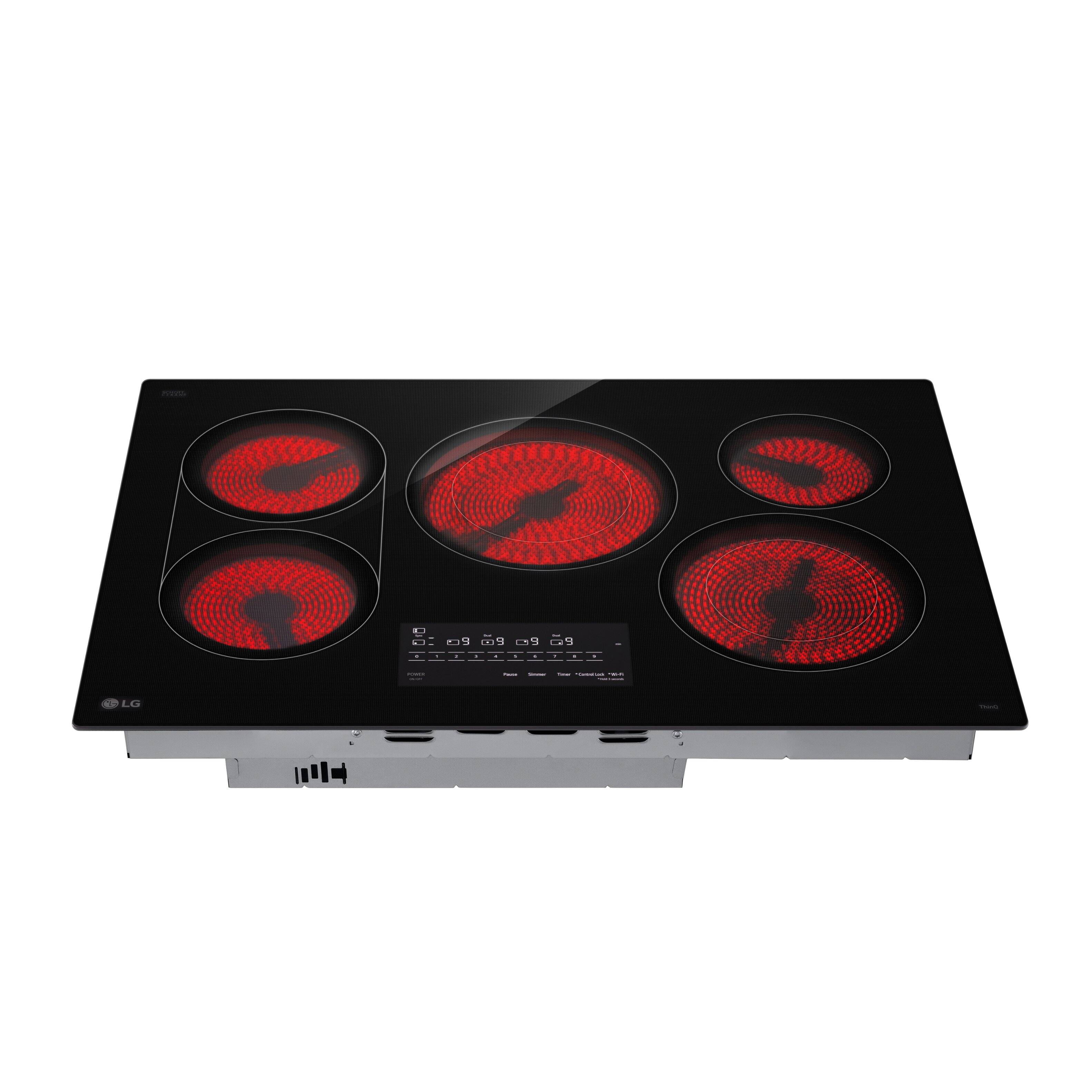 Alt View 3. LG - 30" Built-In Electric Smart Cooktop with 5 Elements, Backlit SmoothTouch Glass Controls and 3.2kW Dual Element - Black.
