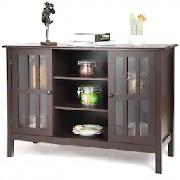 Hivvago - Wood Sofa Tale Console Cabinet with Tempered Glass Panel Doors - Brown