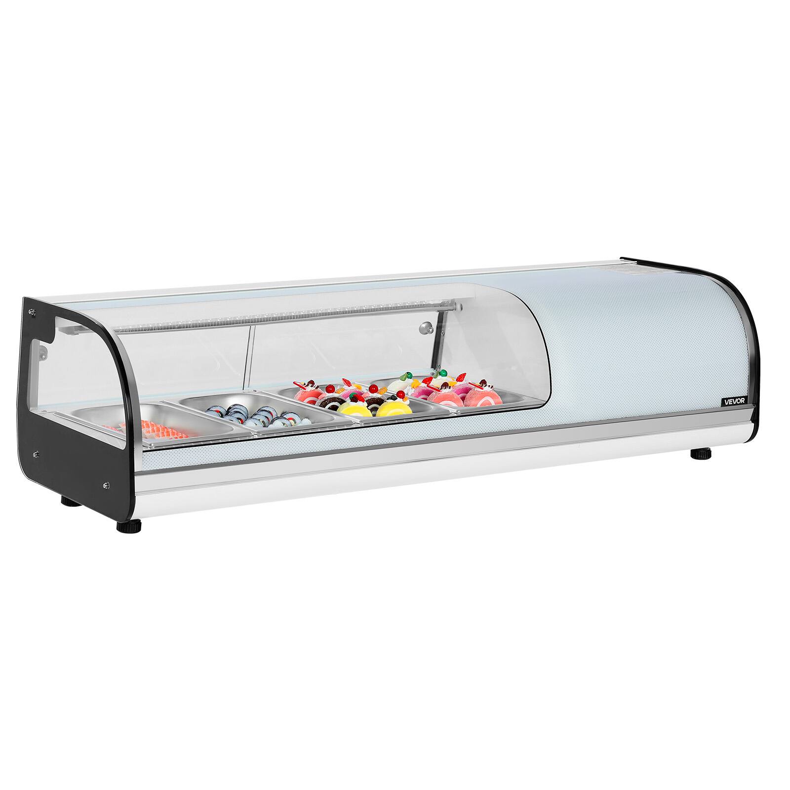 Alt View 5. VEVOR - Sushi Display Case Refrigerator, 1.5 Cu.ft Commercial Sushi Case, 4-Pan Countertop  Showcase with Curved Glass - Black + light blue.
