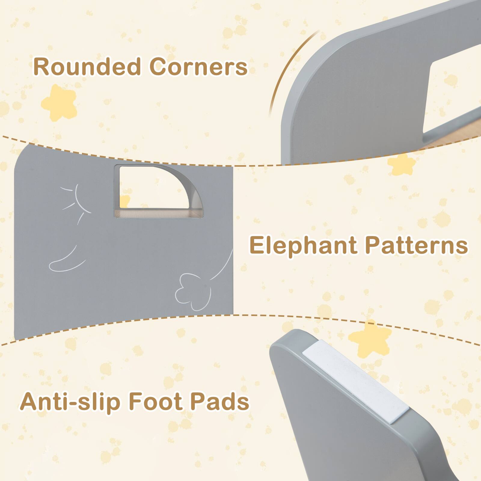 Rounded Corners Elephant Patterns Anti-slip Foot Pads