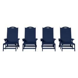 WestinTrends - Aruba Outdoor HDPE Patio Chaise Lounges With Wheels & Cup Holder (Set of 4) - Navy Blue