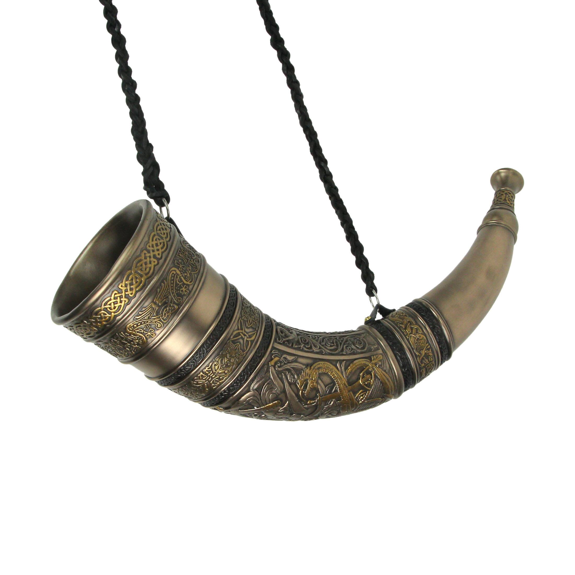 Alt View 1. Veronese Design - Sigur Slaying Fafnir Viking Horn & Dragon Wall Mount Cold Cast Resin Sculpture - Bronze.