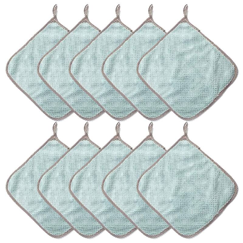 Front. Auledio - 10 Pack Microfiber Cleaning Cloth, Kitchen Towels for Dish Drying Washing, Reusable and Washable Towels - 10" x 10",Blue.