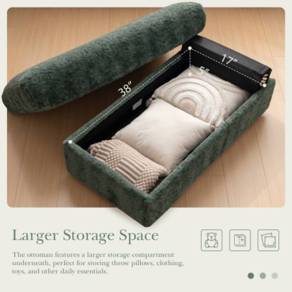 38" 17" 5" Larger Storage Space

The ottoman features a larger storage compartment underneath, perfect for storing throw pillows, clothing, toys, and other daily essentials.