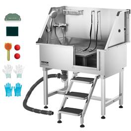 VEVOR - Stainless Steel Dog Washing Station, 38 inch Pet Grooming Tub w/ Storage Stairs, Faucet & Showerhead