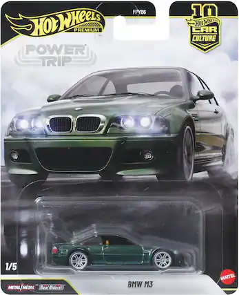 Hot Wheels Premium Power Trip FPY86 1/5 Hot Wheels Car Culture 10 Metal Metal Real Riders BMW M3 Mattel