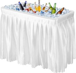 HONGGE - Portable Folding Ice Cooler Table with Drain and Skirt - White