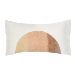 Manhattan Lane - Lumbar Accent Throw Pillow, 14x26, Hand Dip Dyed Half Circle - Ivory, Brown