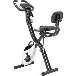 Akoasm - Upright and Recumbent Folding Exercise Bike with 16-Level Adjustable Resistance, Arm Bands and Backrest - White
