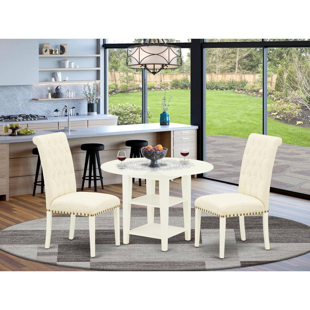Left. East West Furniture - Dining Room Set Linen White - Brown.
