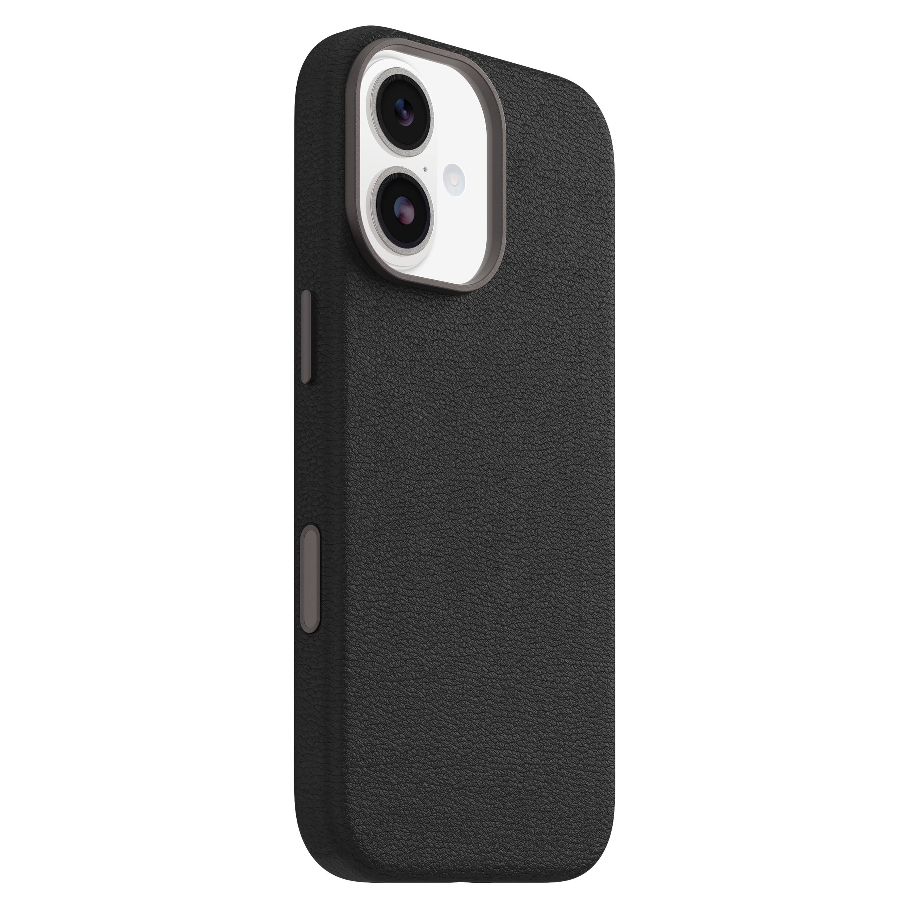 Left. OtterBox - Symmetry Cactus Leather Series Soft Shell for Apple iPhone 17 - Black.