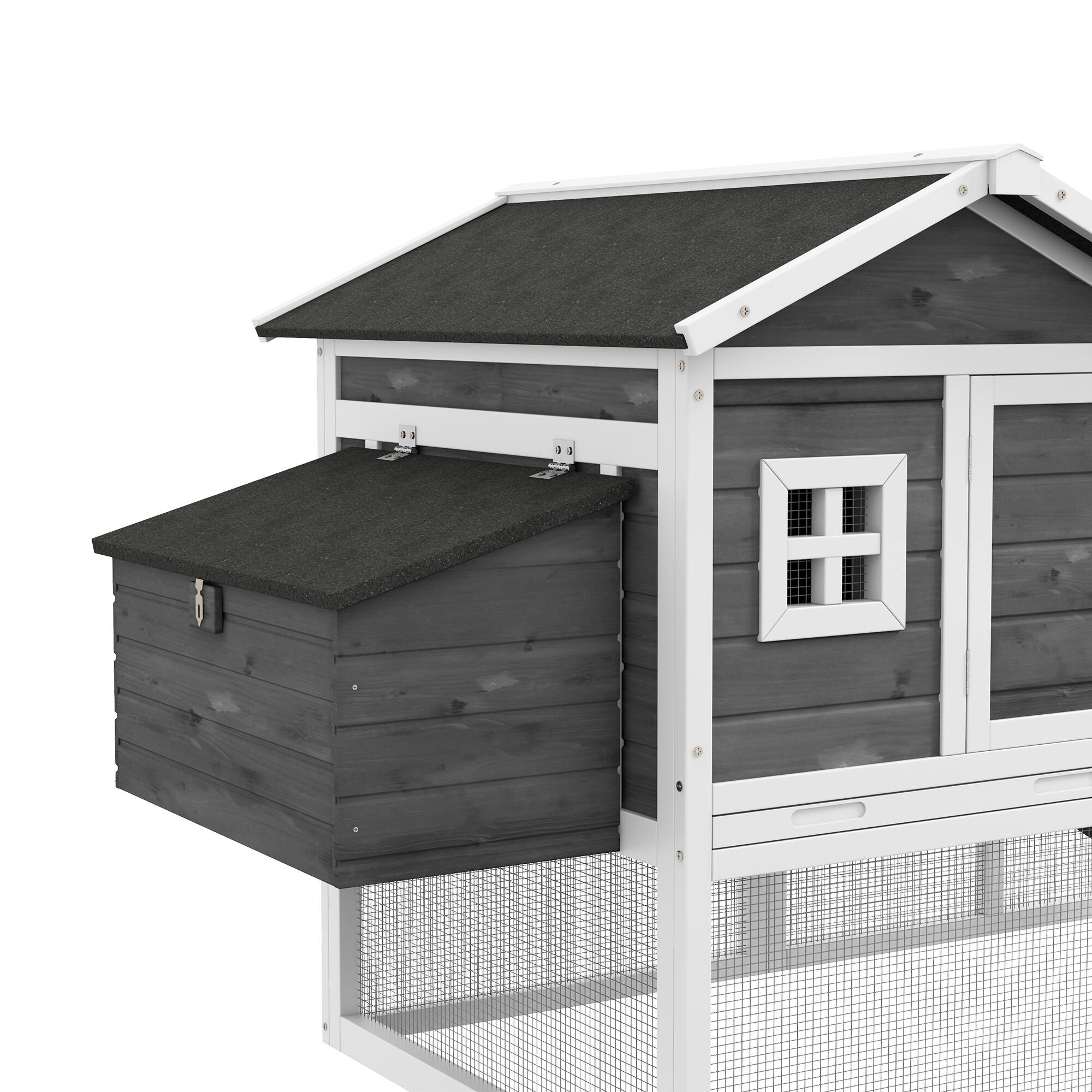 Alt View 5. Pawhut - 69" Wooden Outdoor Chicken Coop Rabbit Hutch, Hen Cage, Nesting Box, Removable Tray, Asphalt Roof, Lockable Door.