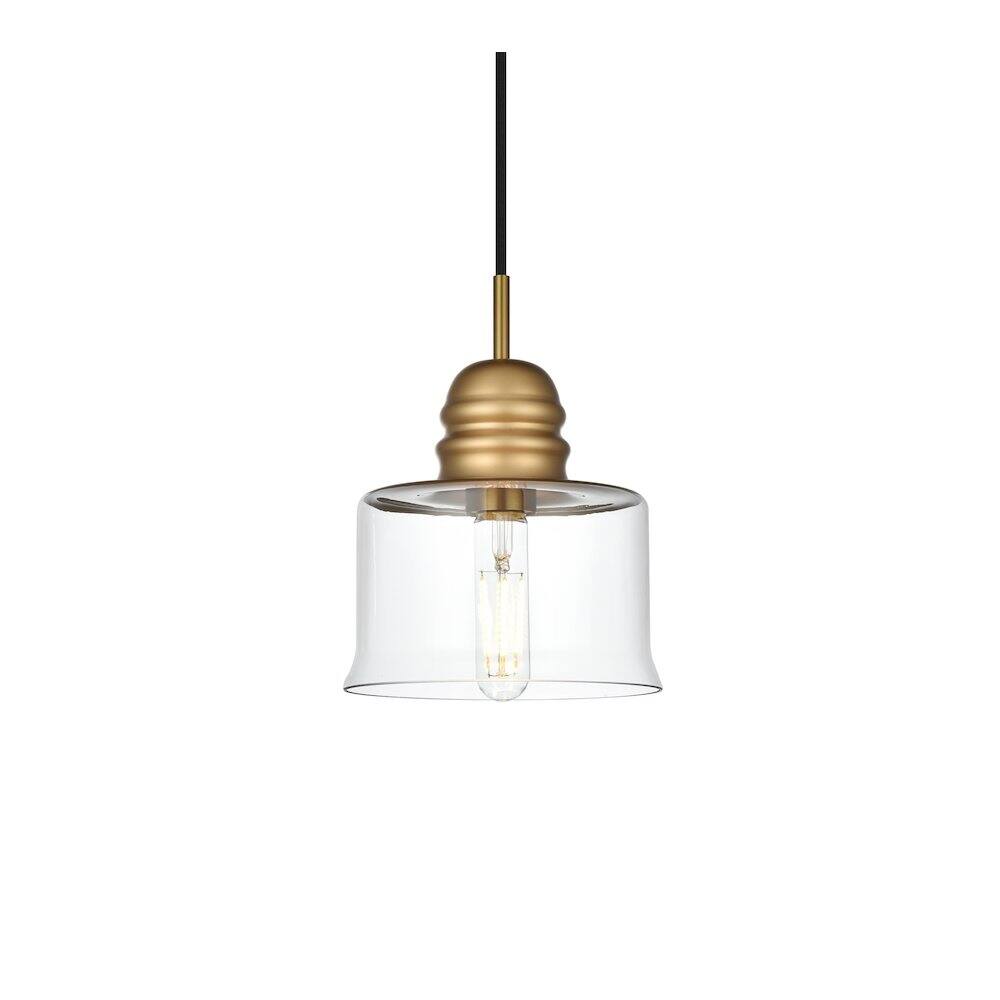 Back. Living District - Kenna 6.5 Inch Pendant Clear Shade in Satin Gold - Satin Gold And Clear.
