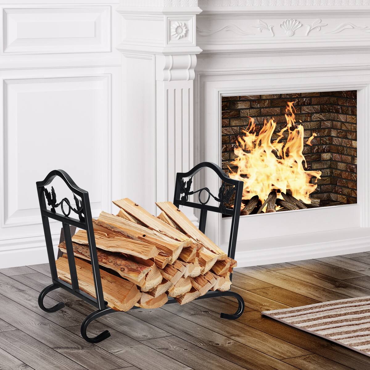 Alt View 4. SKONYON - Foldable Firewood Log Rack with Heavy Duty Steel Frame Indoor and Outdoor Wood Storage - Black.