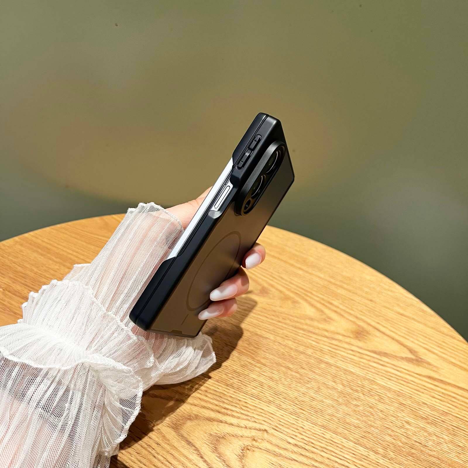 Left. Dteck - Shockproof Magnetic Back Case for Samsung Galaxy Z Fold8, Slim Hybrid Cover with Hinge Guard, Raised Edge Screen Camera - Black.