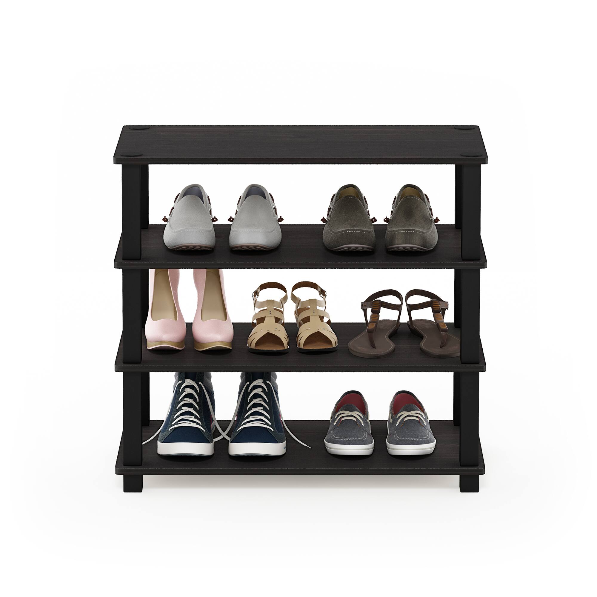 Alt View 3. Furinno - Turn-S-Tube 4-Tier Shoe Rack - Espresso/Black.