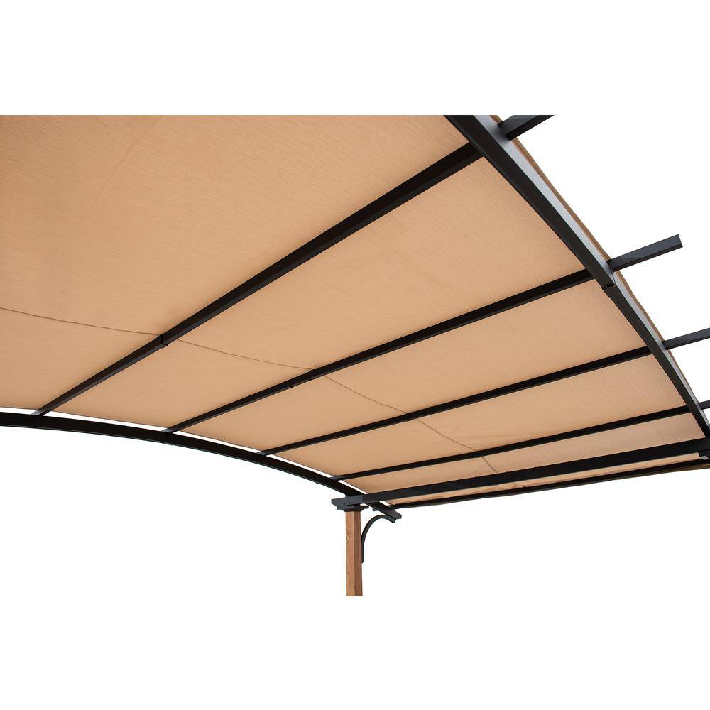 Alt View 4. SUNJOY - Sunjoy 8.5 ft. x 13 ft. Steel Arched Pergola with Natural Wood Looking Finish and Tan Shade - Tan.