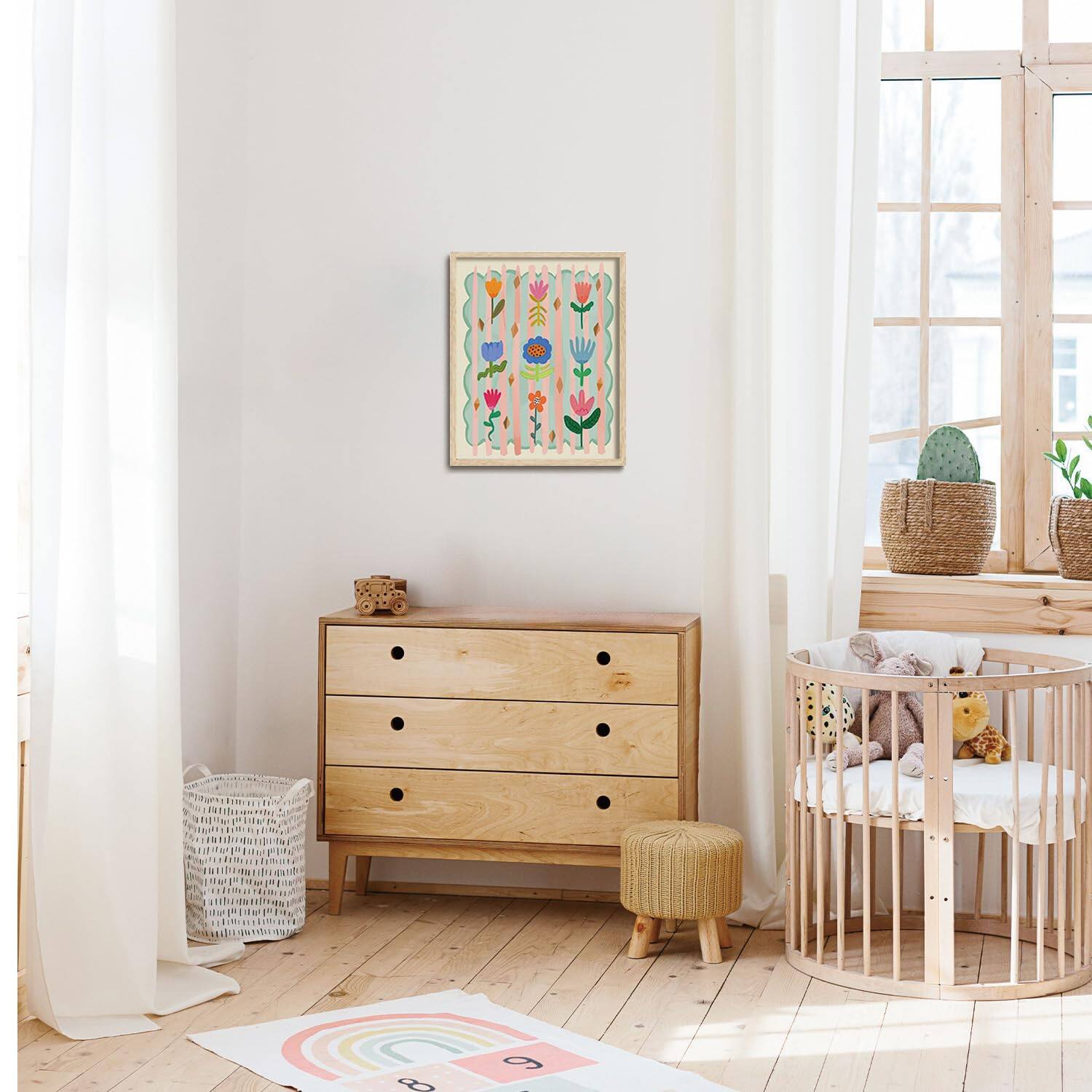 Alt View 5. Hirose Alice - KISSFOX Whimsical Floral Canvas Wall Art Colorful Rainbow Oak Wood Framed Wall Art Cute Sweet Flowers - Cute Flower 12"x16" Wood Framed.