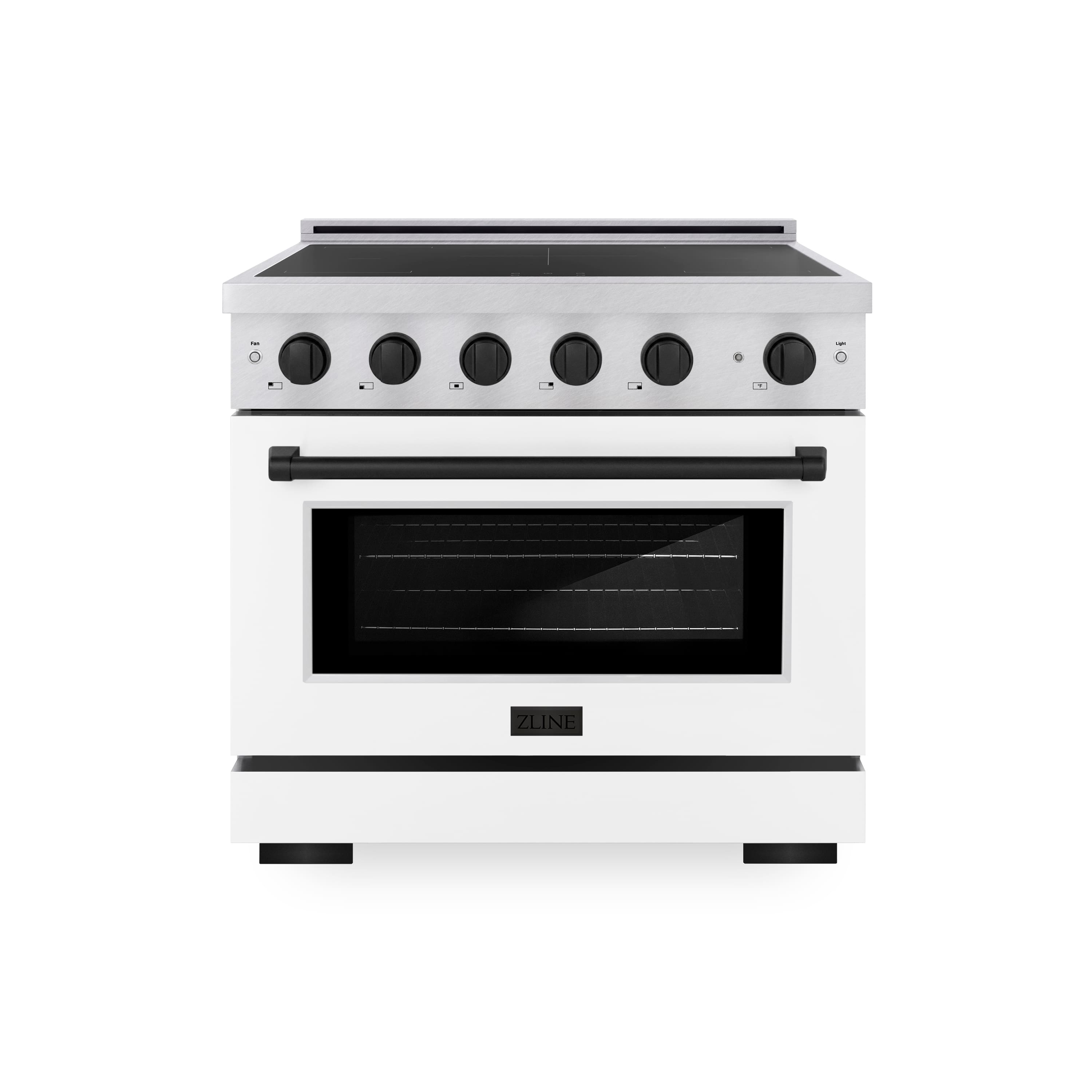 Front. ZLINE - 36 in. Wide 5 Elements Autograph 5.2 Cu.Ft. Paramount Freestanding Induction Range with Black Accents & White Door - Matte White.