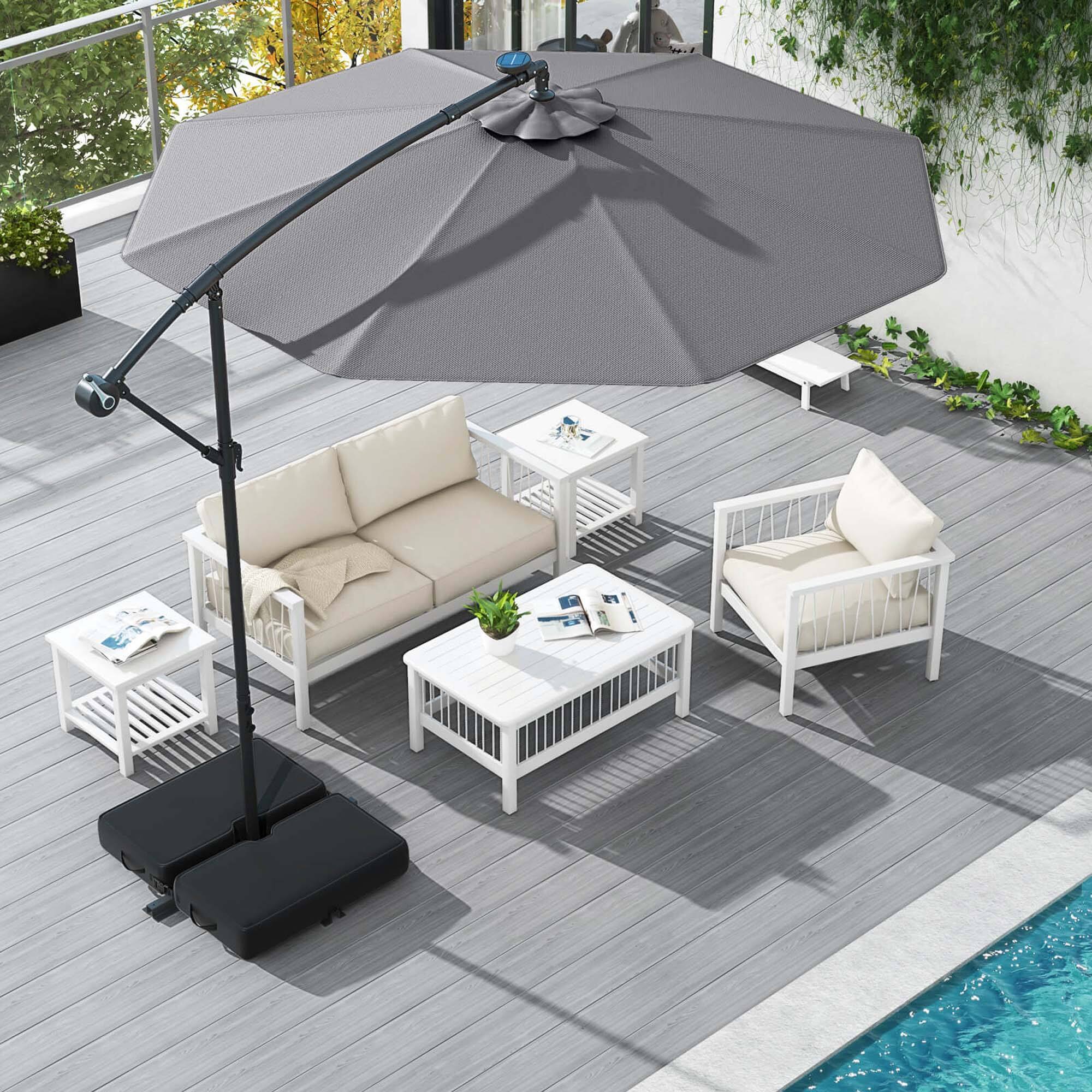 Alt View 1. Costway - Patio 10FT Hanging Offset Umbrella 32 LED Lights Sand Bag Outdoor Cross Base - Dark Gray.