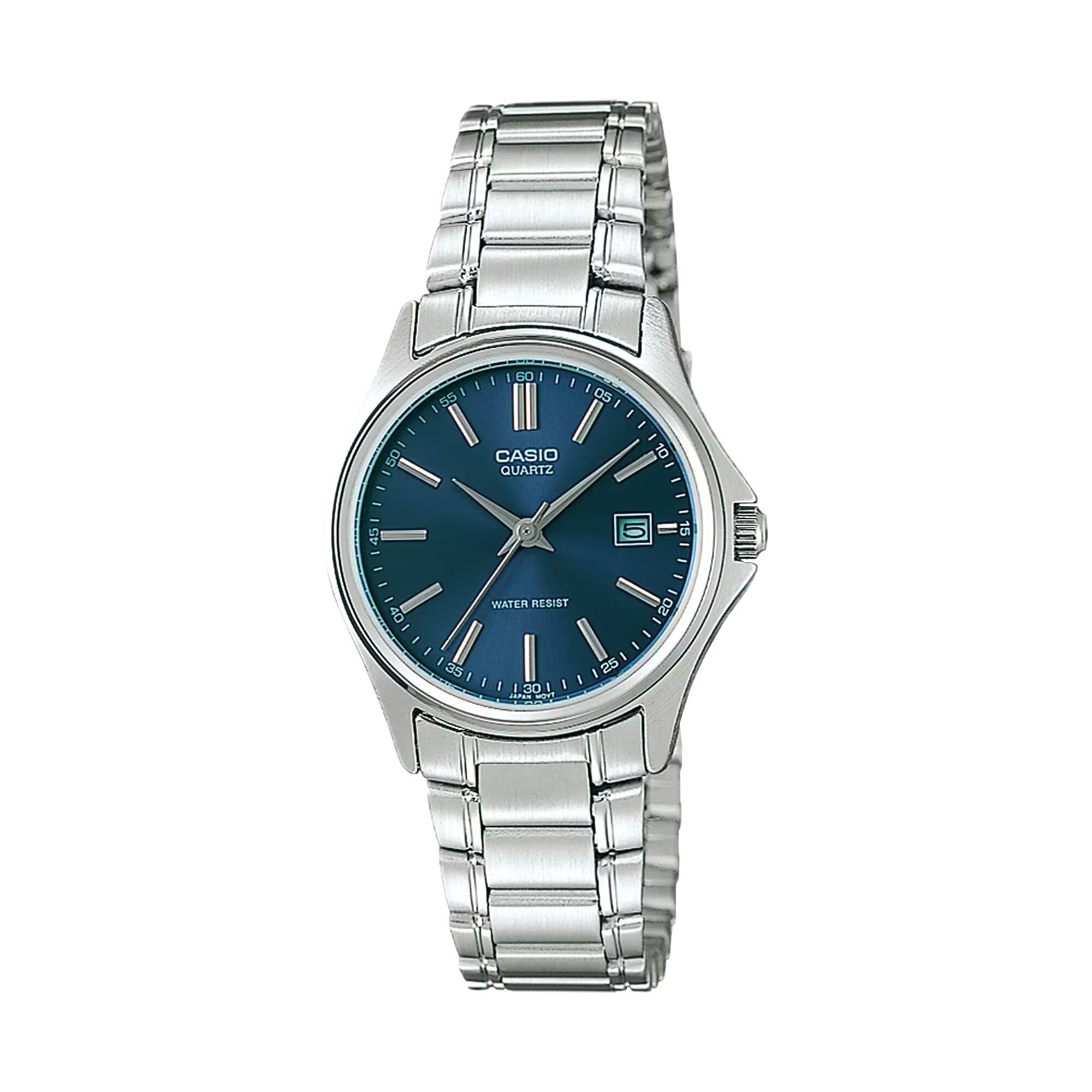 Casio - Women’s Blue Dial Stainless Steel Bracelet Watch - LTP-1183A-2A - Silver