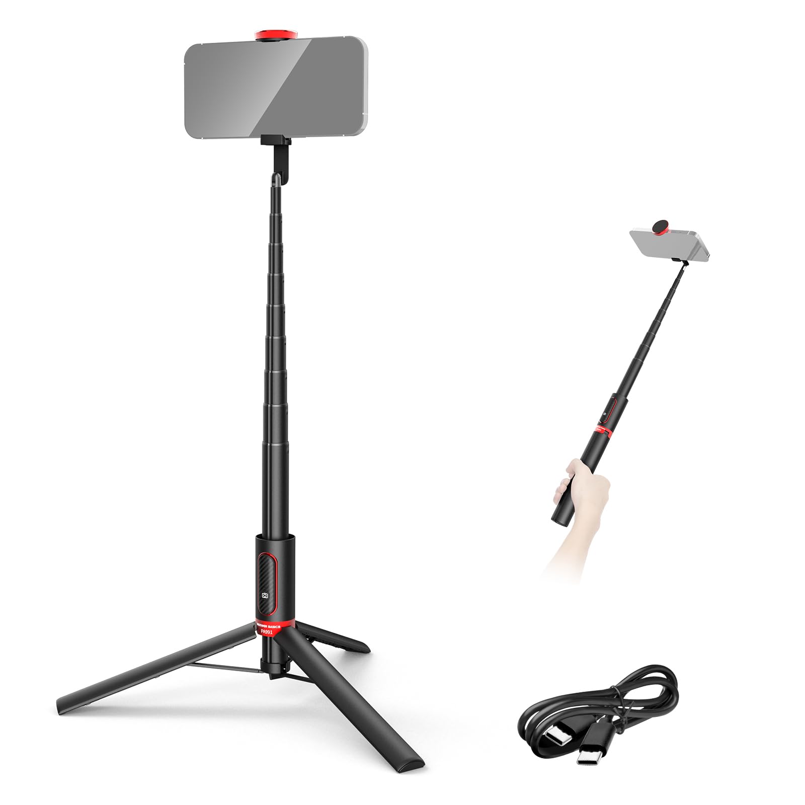 Front. Neewer - 57.9" Metal Selfie Stick Tripod for Smartphones, w/ Remote Control - Black.