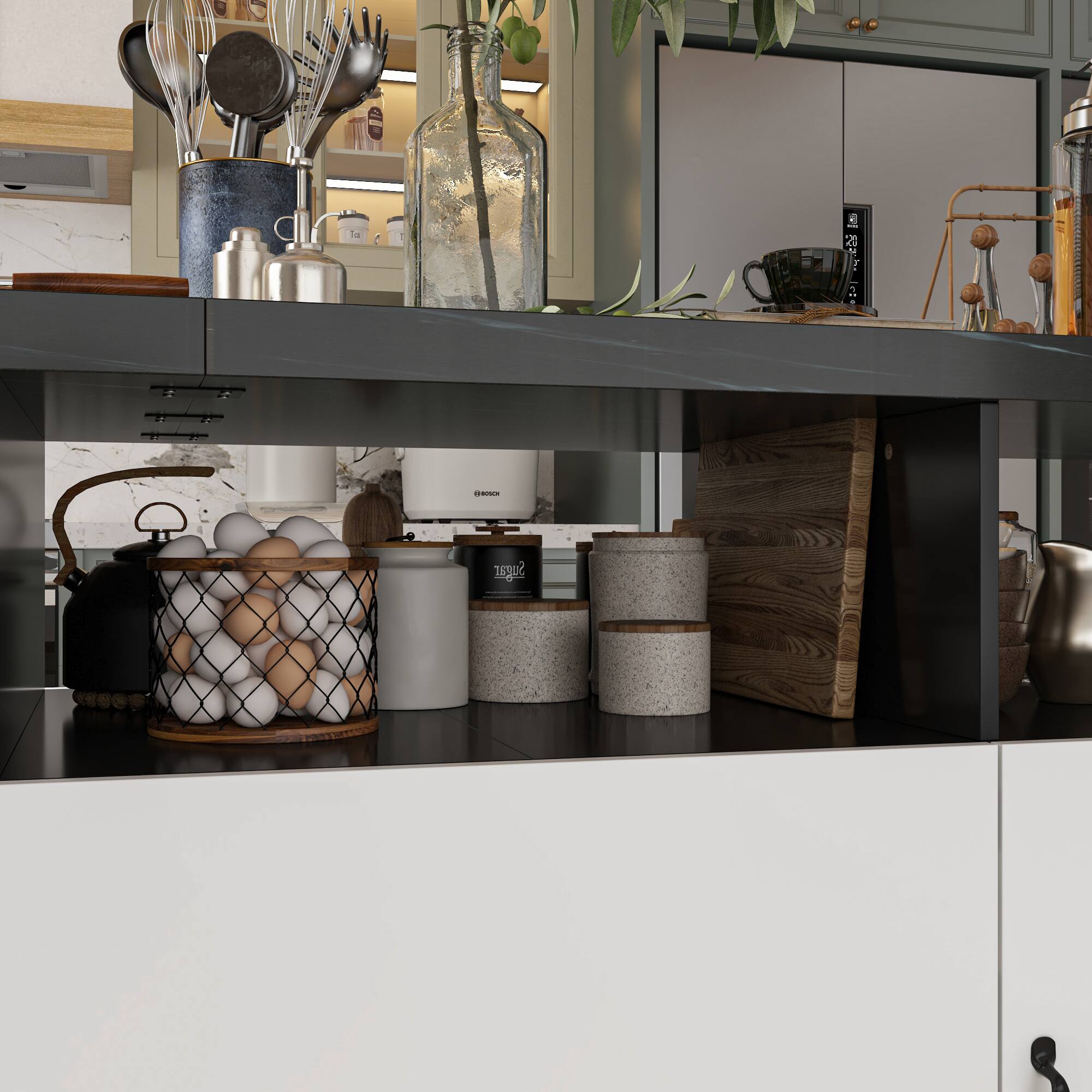 Alt View 9. Famapy - Famapy Industrial - Style Kitchen Island: Blend Function & Rustic Charm - White & Black.