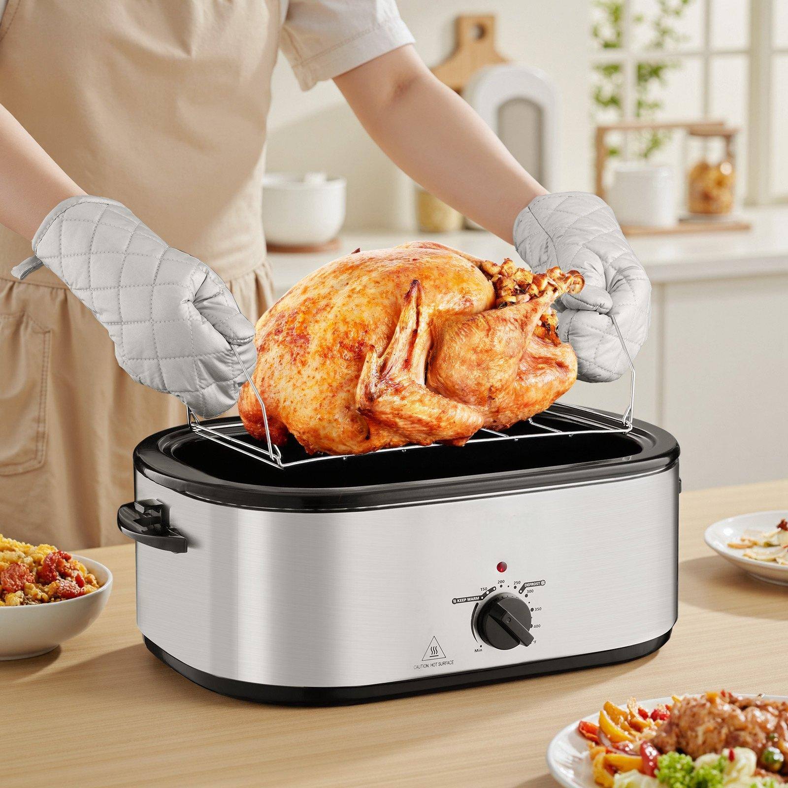 Alt View 1. Glintex - 24QT Roaster Oven Electric Turkey Roaster 150-450℉ Adjustable Temp 3 Bin Buffet Server and Lid - Silver.