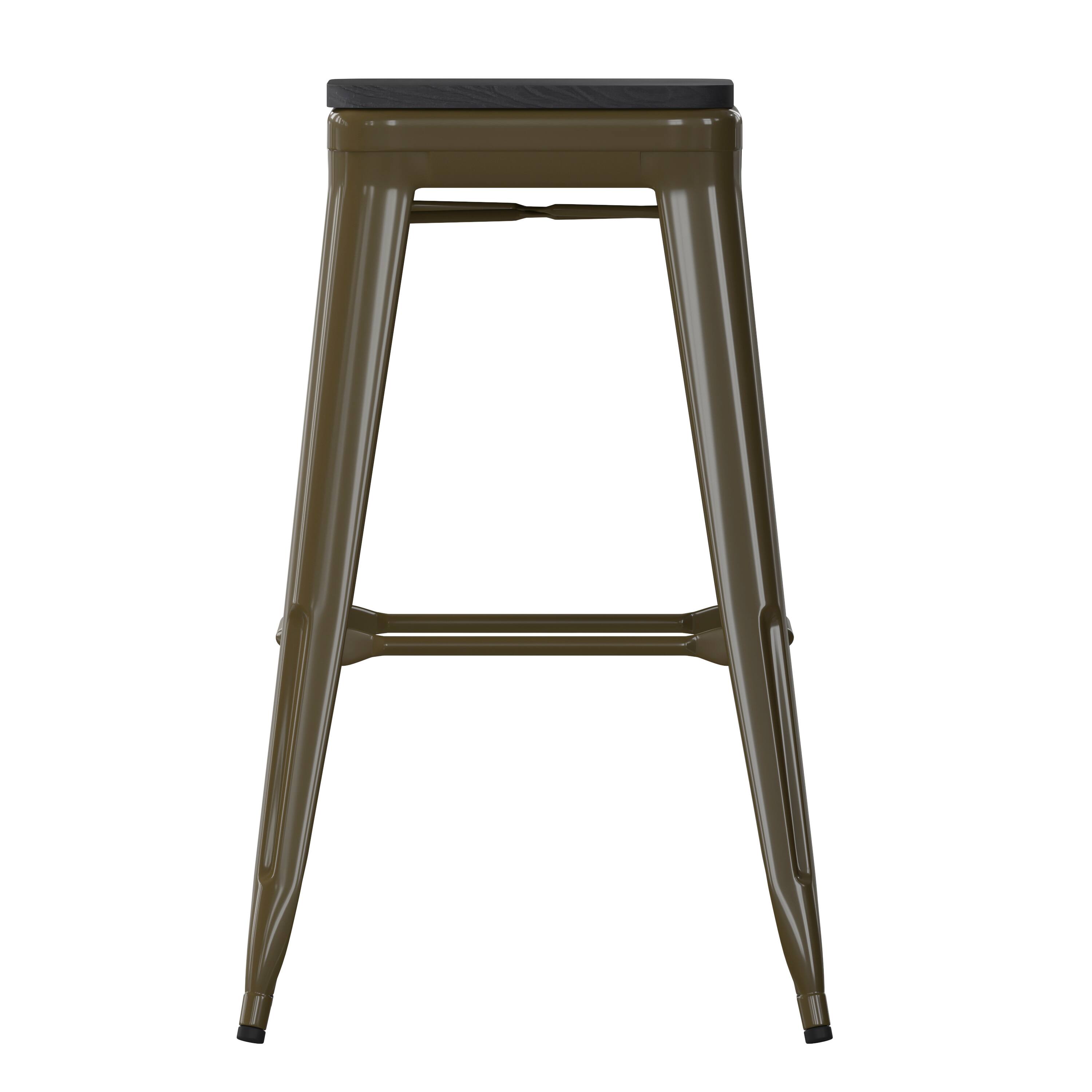 Alt View 9. Emma + Oliver - Cory Set of Four Backless Metal Stools with All-Weather Poly Resin Seats for Indoor Use Only - Black Resin Wood Seat/Gun Metal Frame.