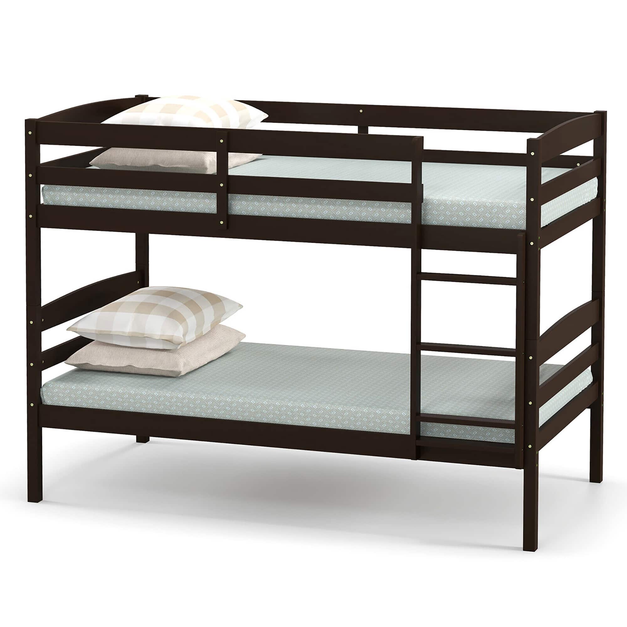 Gymax - Twin Over Twin Bunk Bed Wooden Convertible Into 2 Beds High Guardrails - Espresso