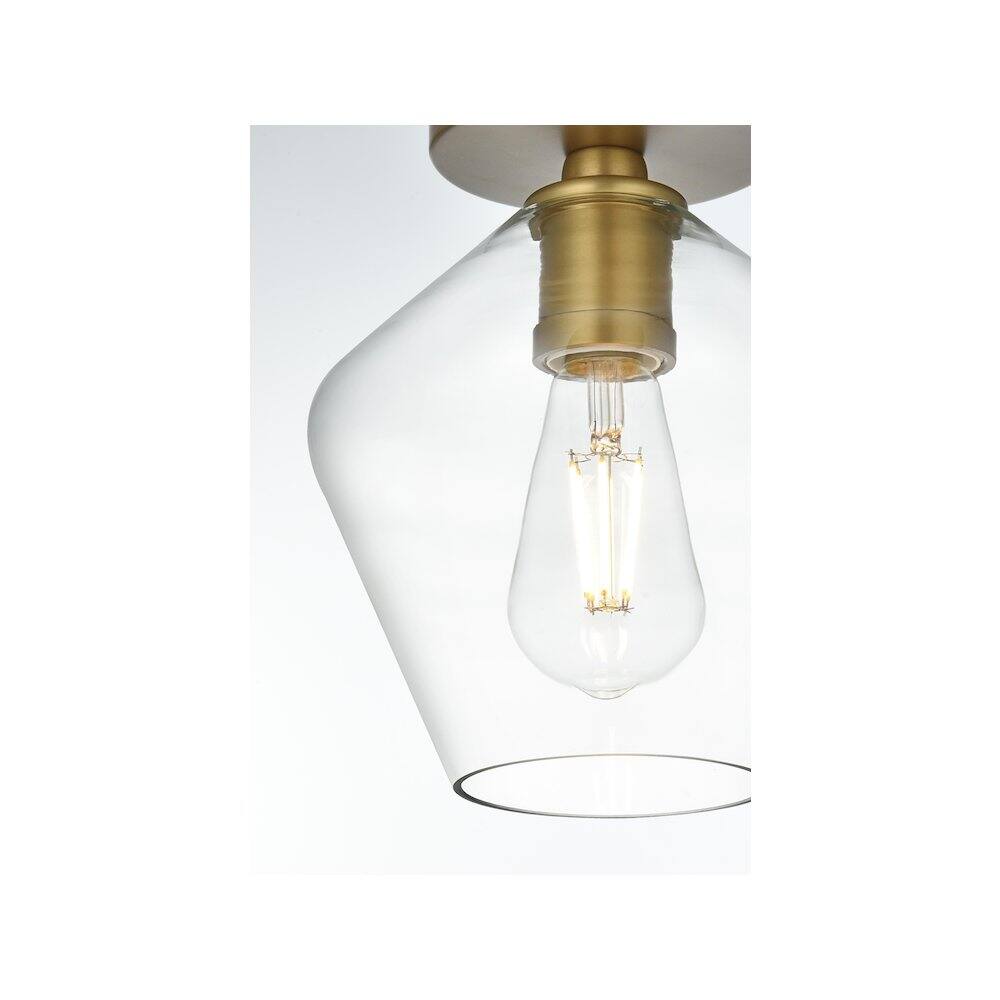 Alt View 3. Living District - Gene 8 Inch Flush Mount Ceiling Light Clear Shade in Satin Gold - Satin Gold And Clear.