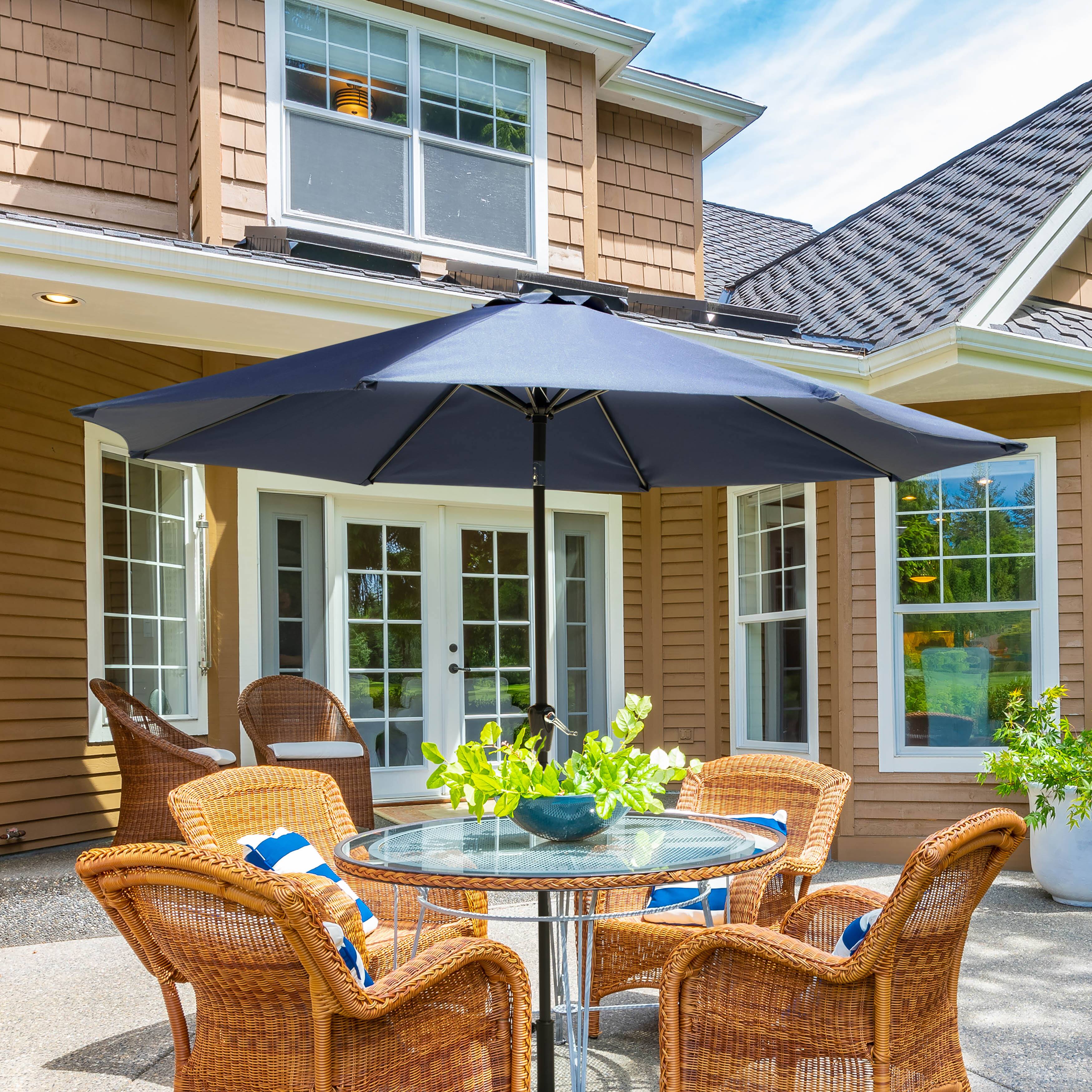 Alt View 4. Nuu Garden - Outdoor 10' Round Blue Patio Vented Umbrella, Crank, Push Button Tilt - Blue.