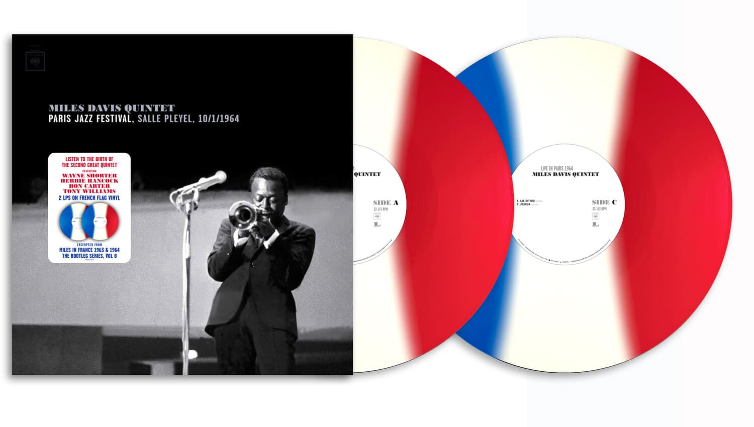 Miles Davis - Paris Jazz Festival, Salle Pleyel 10/1/1964 (2 LP) (140g Vinyl/ Blue, White & Red French Flag- VINYL LP