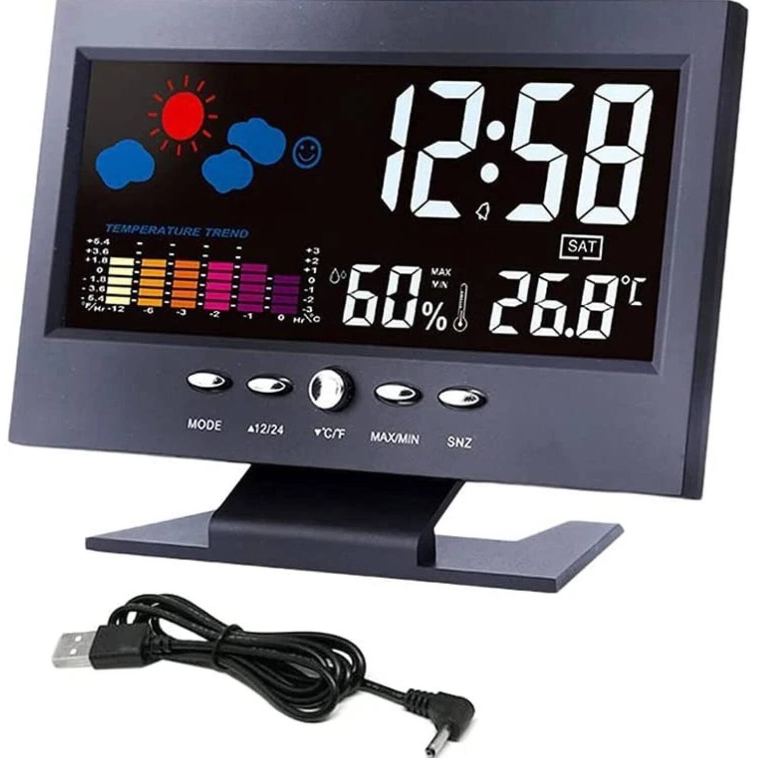 TEMPERATURE TREND  
5.4 +3.6 1.8 0 1.8 3.6 6.4 /1-12 Mr 12 -6 - -2 0 12:58 3 SAT 2 1 MAX 0 VN -2 60% 26.8 3 Hr % MODE 2/24 C/F MAX/MIN SNZ