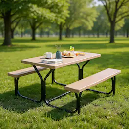 Kadyn - HDPE Outdoor Picnic Table Bench Set with Metal Base-Coffee for Patio Back Deck, Balcany, Poolside - Black