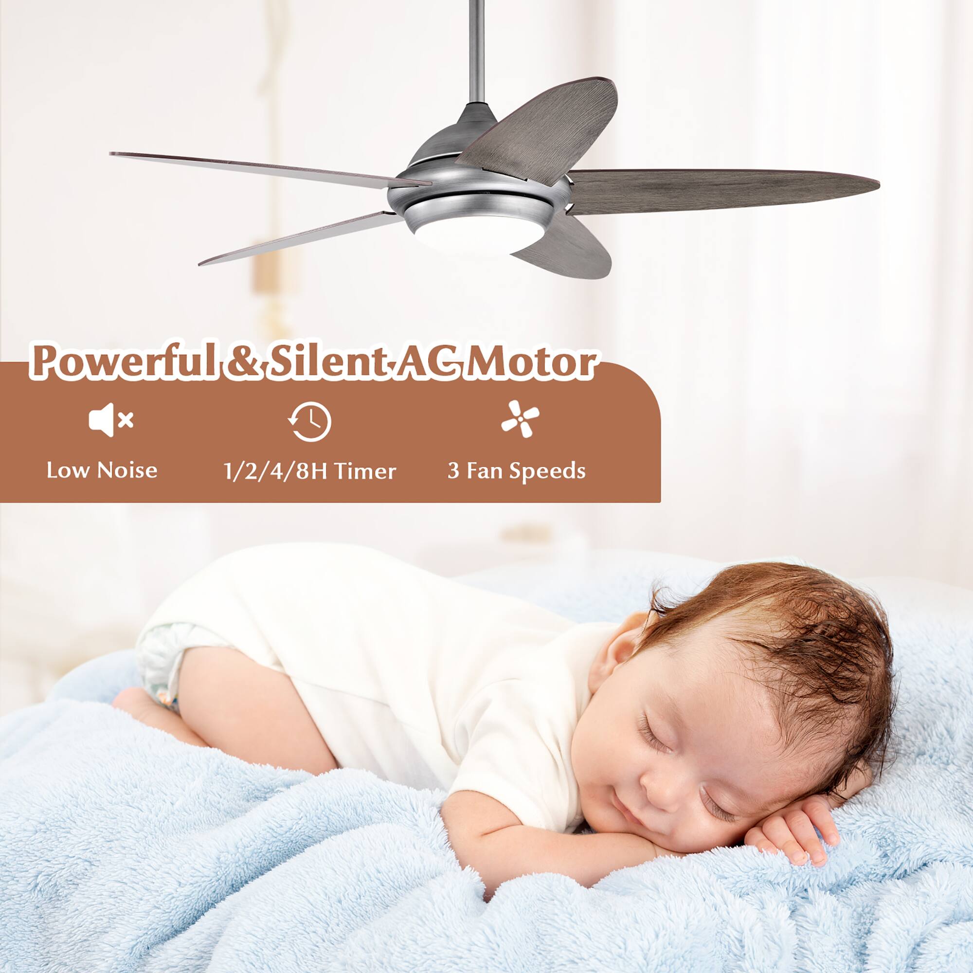 Powerful & Silent AC Motor:

* Low Noise
* 1/2/4/8H Timer
* 3 Fan Speeds