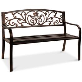 Best Choice Products - Outdoor Steel Bench Garden Patio Porch Furniture w/ Floral Design Backrest - Brown