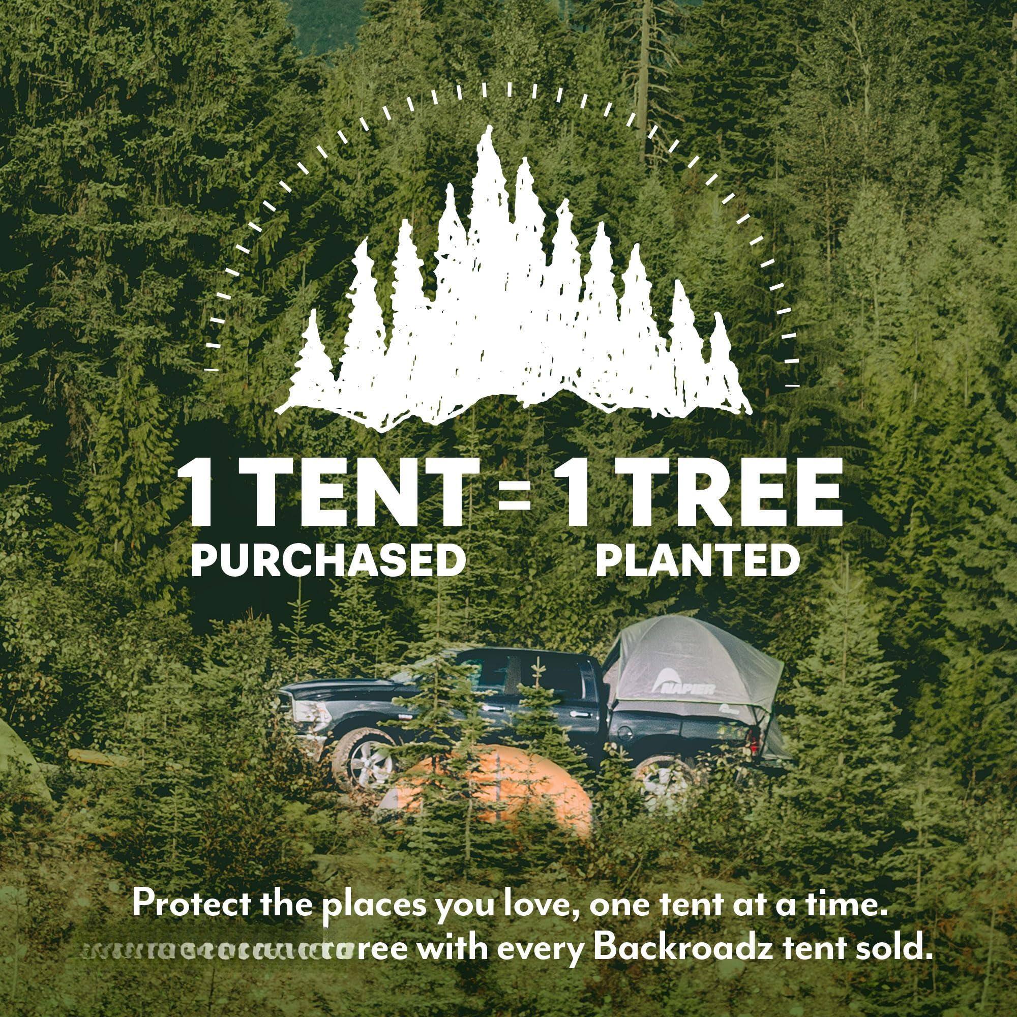 1 TENT = 1 TREE  
PURCHASED PLANTED  

Protect the places you love, one tent at a time.  
Plant a tree with every Backroadz tent sold.