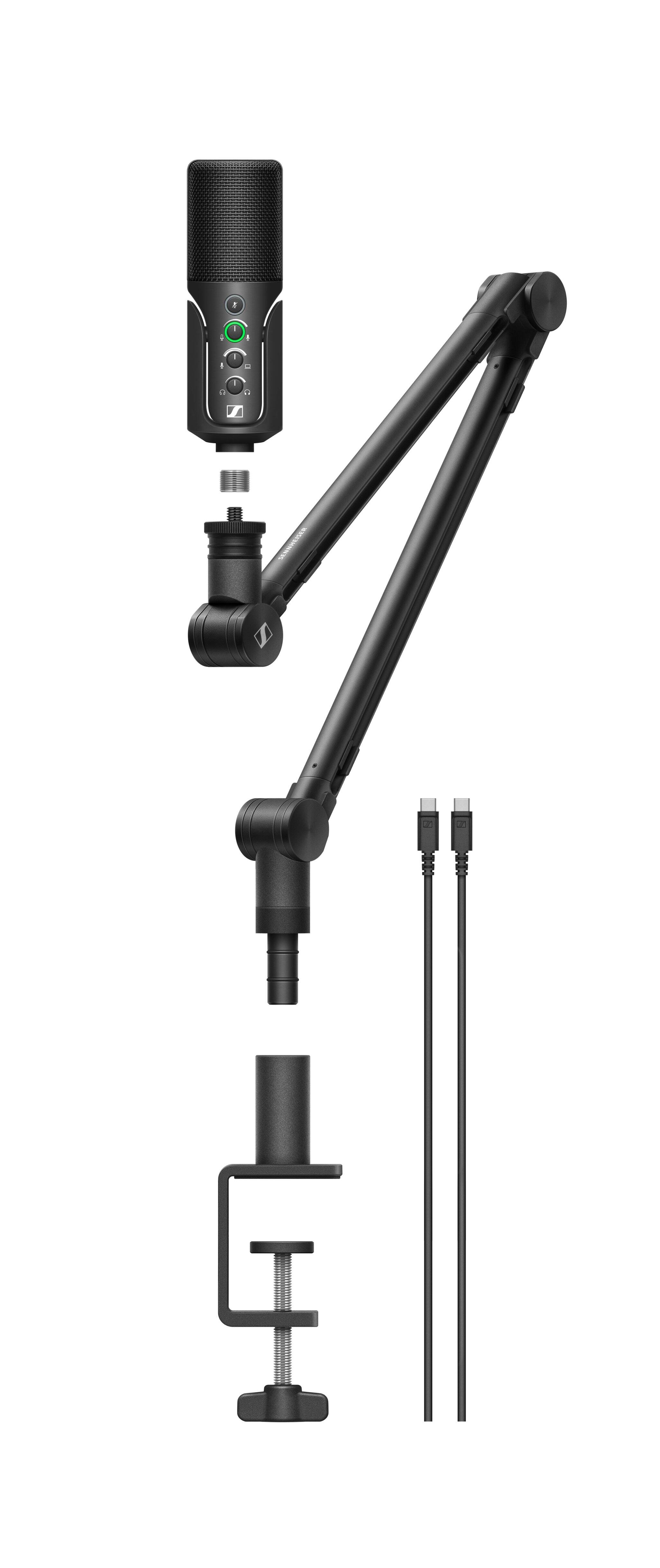 Left. Sennheiser - Profile USB Microphone Streaming Set with Boom Arm, 3 m USB-C Cable & Mic Pouch - Black.