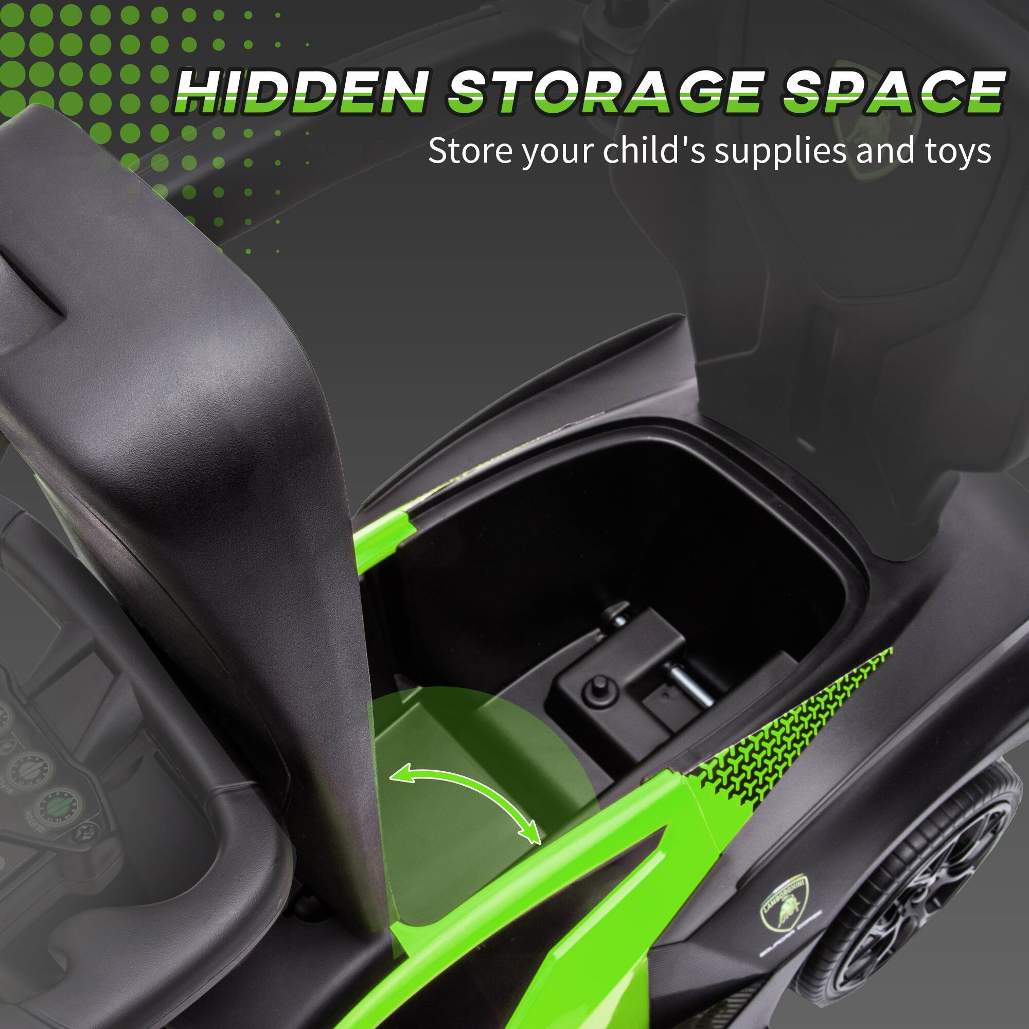 HIDDEN STORAGE SPACE  
Store your child's supplies and toys