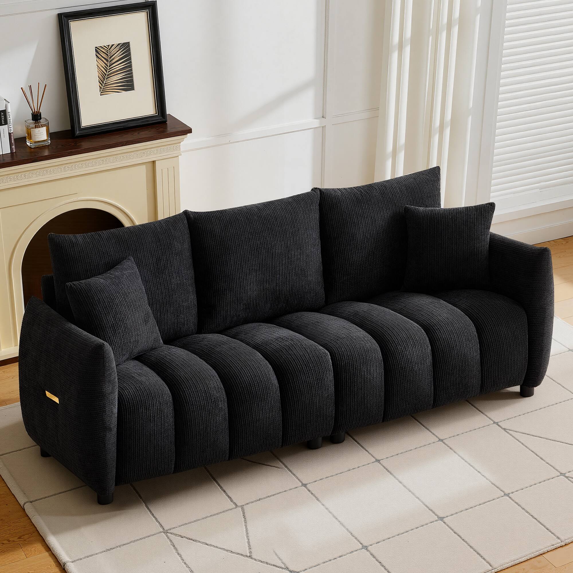 Alt View 7. Meqiodas - Modern Boucle Sofa Couch, Comfy 3 Seater Cloud Sofa with Soft Pillows, Curved Sofas Deep Seat, for Living Room, Bedroom - Beige.