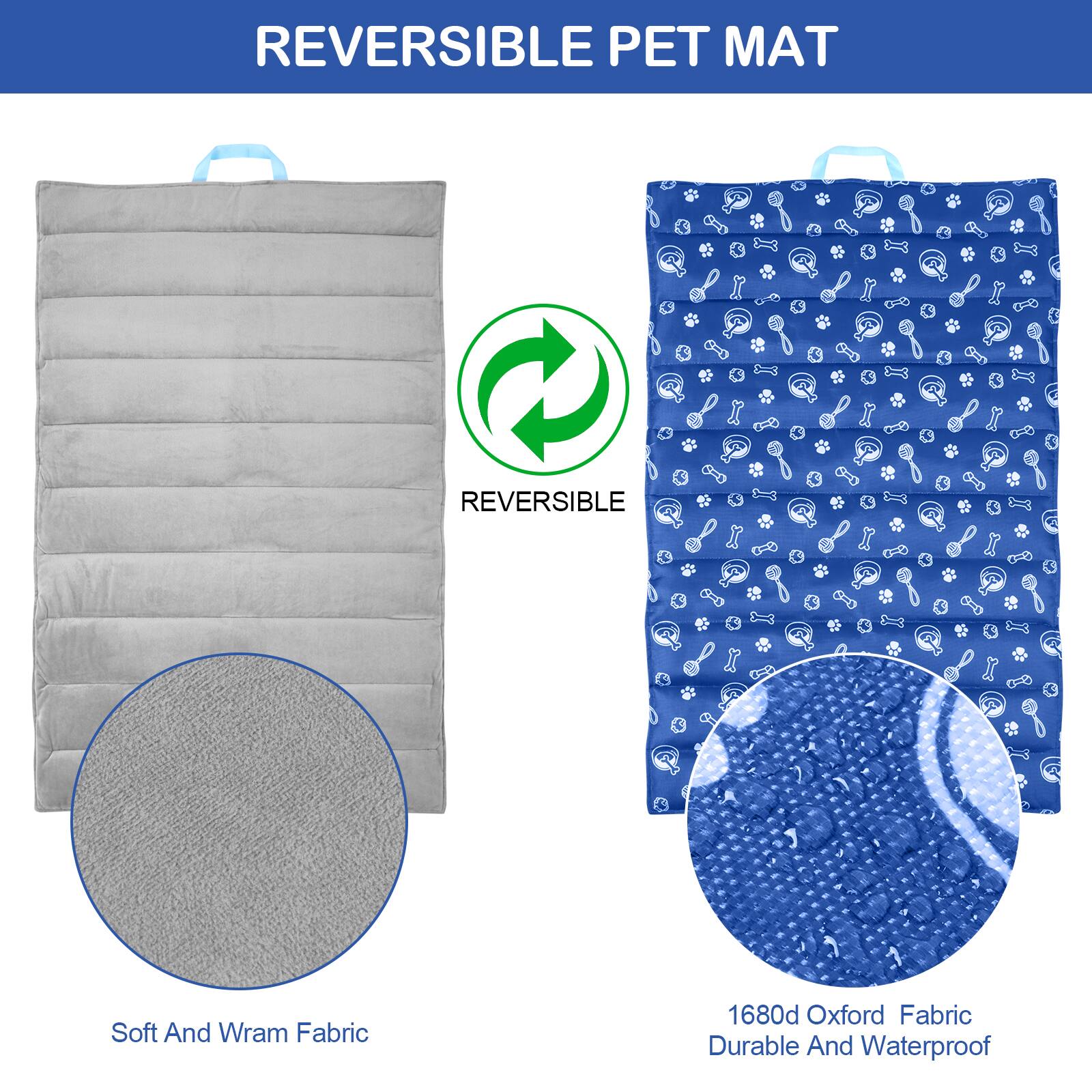 REVERSIBLE PET MAT

REVERSIBLE

Soft And Warm Fabric

1680d Oxford Fabric
Durable And Waterproof